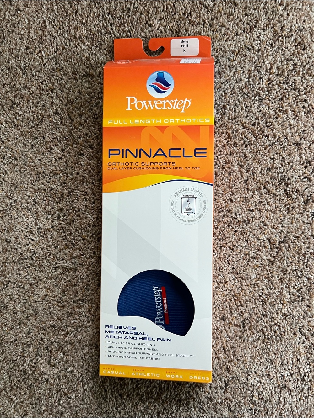 Powerstep Pinnacle Men's Orthotic Insoles — Orange/Blue